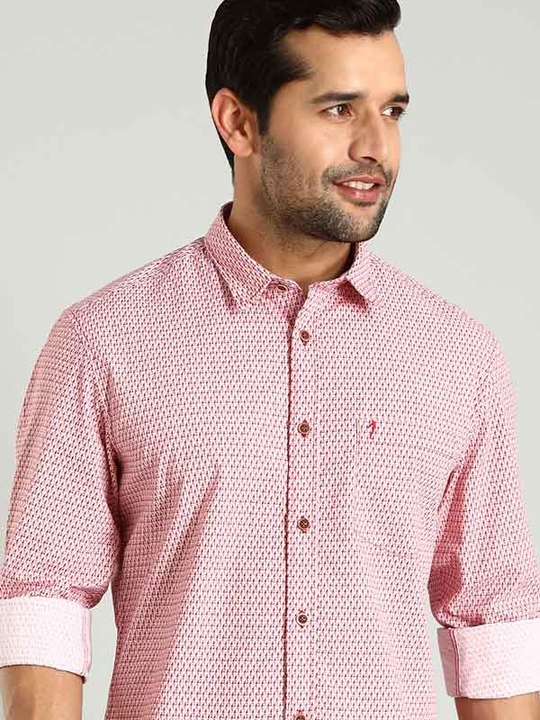 Indian Terrain Men's Regular Fit Full Sleeve All Over Print Red Shirt